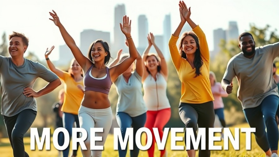 Smiling diverse group stretching in a sunny park, showcasing health benefits of movement.