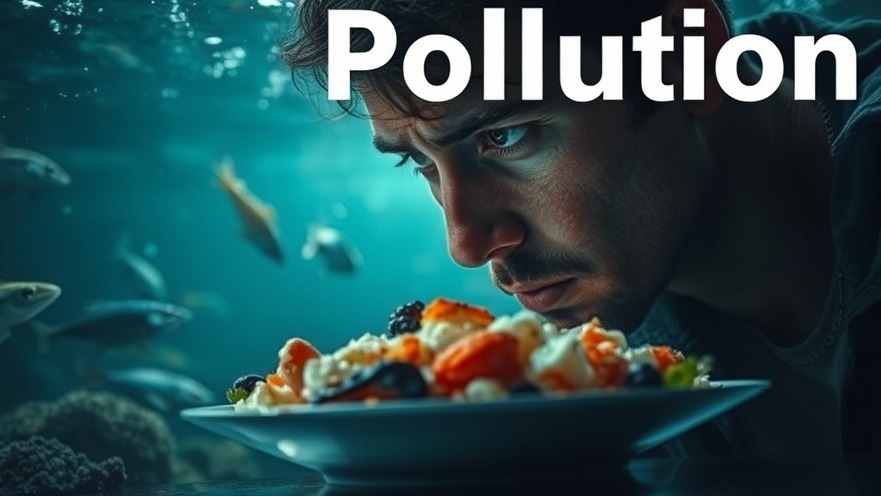Concerned individual examines seafood amid pollution, highlighting seafood contamination health risks.