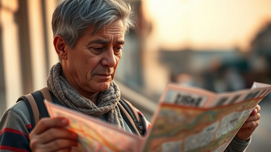 Mature traveler examining a map, symbolizing chronic inflammation and healthy aging.