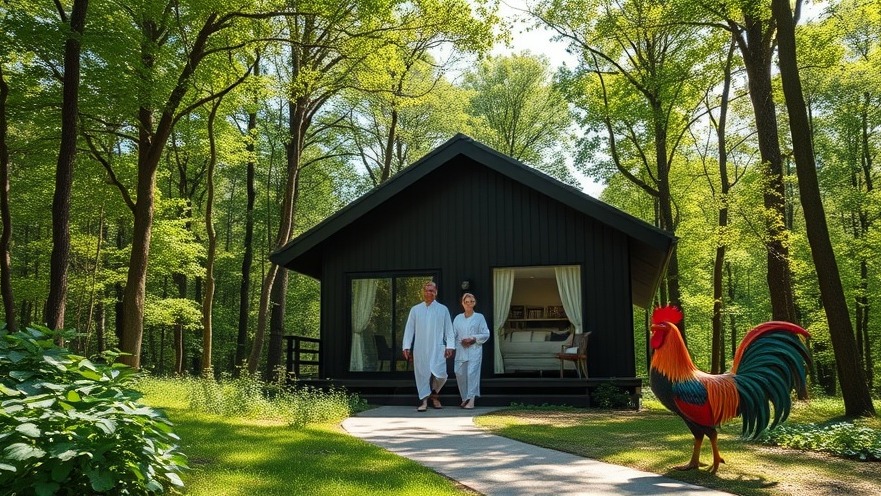 Modern cabin in forest for nature healing retreats, serene outdoor wellness experience.