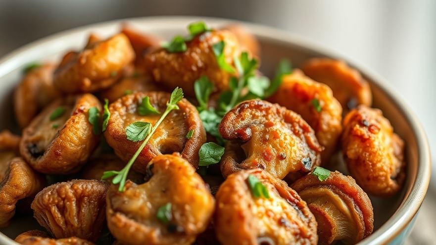 Close-up of spicy maple fried mushrooms for clean eating snacks and nutritious appetizers.