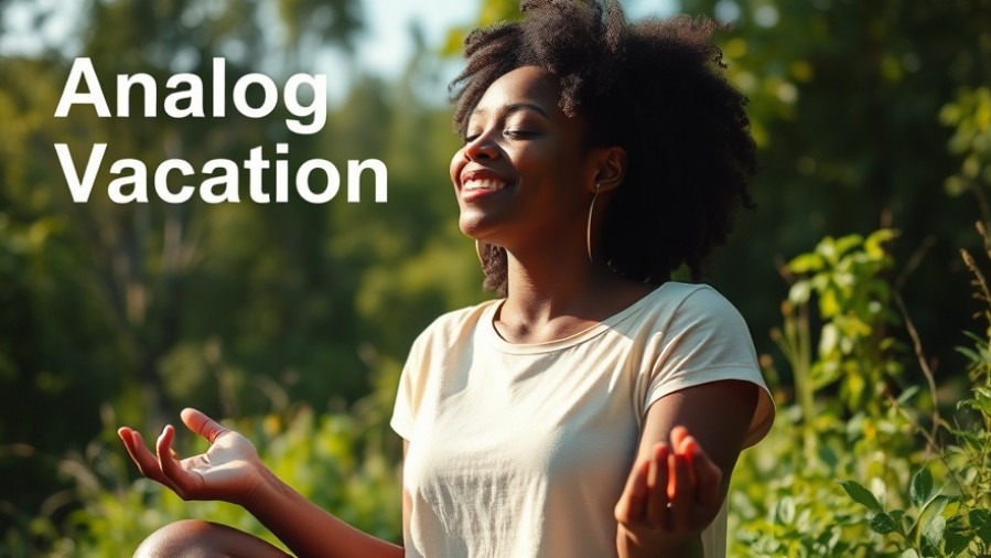 Joyful Black woman meditating in nature, embodying phone-free retreats for wellness travel.