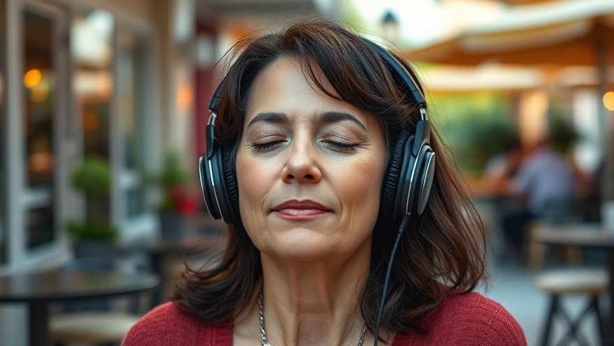 Serene 45-year-old woman practicing self-care after 50 in a vibrant cafe.