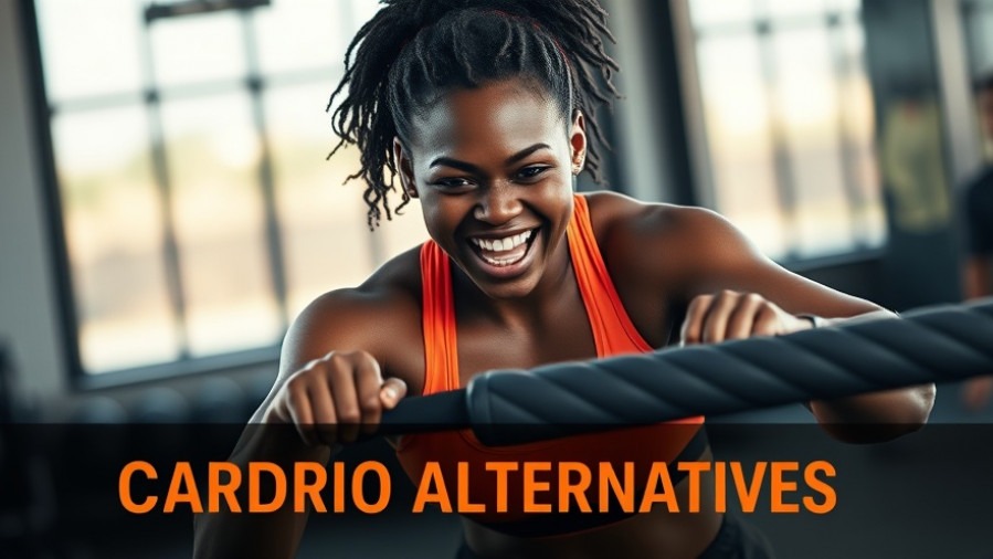 Energetic young Black woman performs battle rope exercise, showcasing resistance training benefits.
