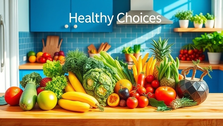 Vibrant kitchen scene promoting nutrition education with fresh fruits and vegetables.