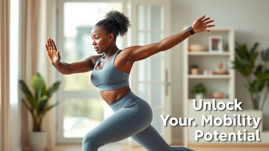 Energetic African American woman mid-stretch in activewear for a mobility routine.