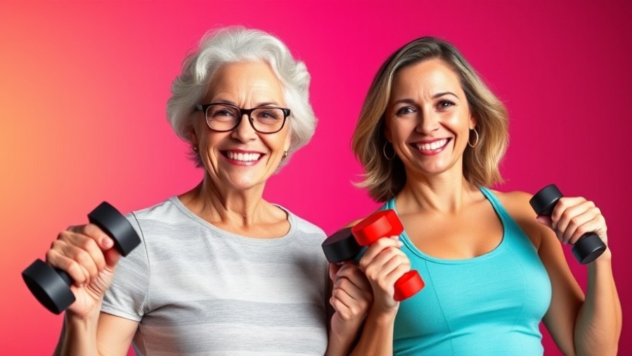 Energetic senior woman and her daughter promoting healthy aging through fitness for seniors.