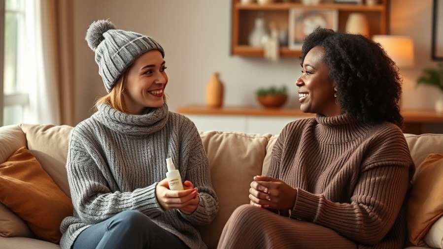 Caucasian and Black women sharing moisturizing tips in a warm living room.