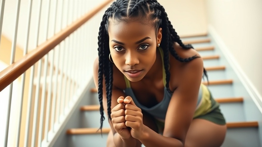 Young woman exercising on stairs, showcasing leg strength for fitness for longevity.