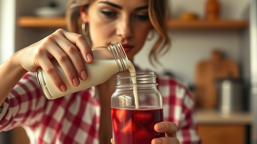 A stylish woman pouring non-dairy milk into a mason jar showcasing vibrant vegan recipes.