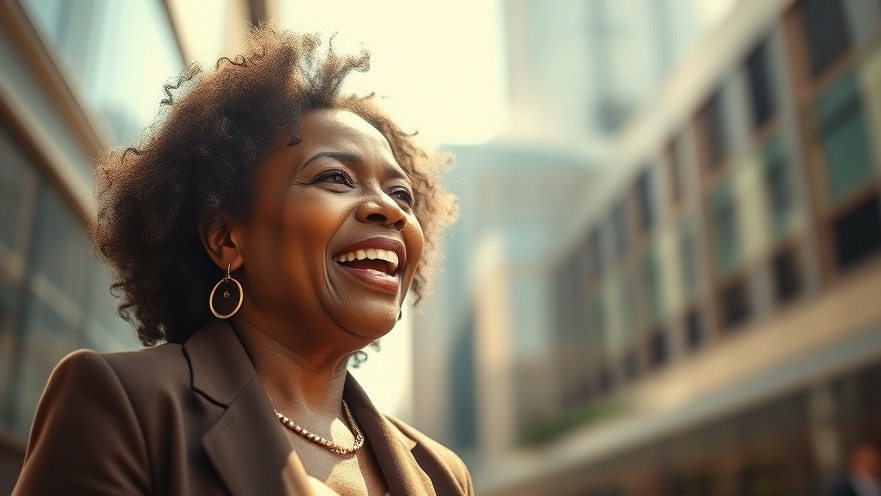 Confident Black woman embracing positivity in urban wellness practices for personal growth.