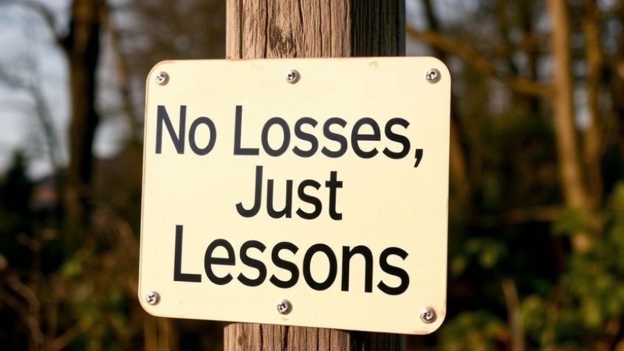 A sign 'No Losses, Just Lessons' promoting mental resilience in the wellness journey.