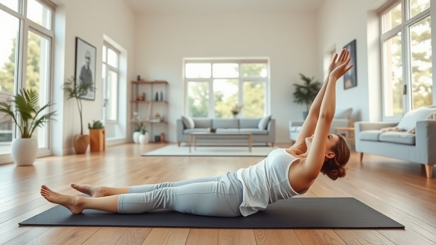 Woman practicing deep stretching and mindfulness in a serene indoor space.