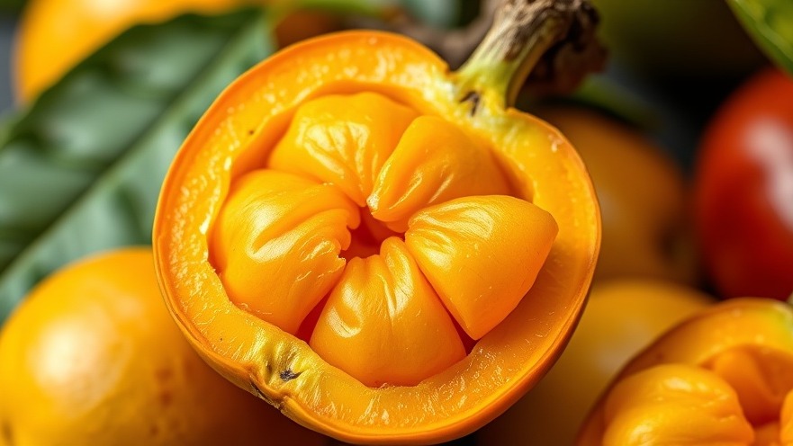 Close-up of ripe canistel fruit showcasing vibrant yellow-orange flesh; exotic fruits highlight healthy eating.