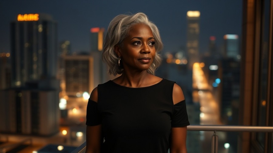 Confident Black woman embracing wellness and empowerment at night, life after 50.