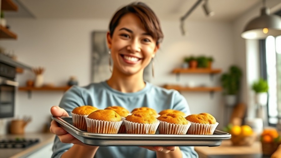 Smiling person showcasing sweet potato muffins, highlighting nutritional benefits of sweet potatoes.
