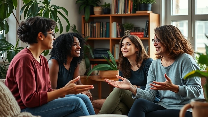 Diverse women discussing gut-brain axis and food sensitivity in a cozy den.
