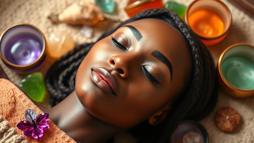 Serene Black woman in sound meditation with Tibetan singing bowls for wellness retreats