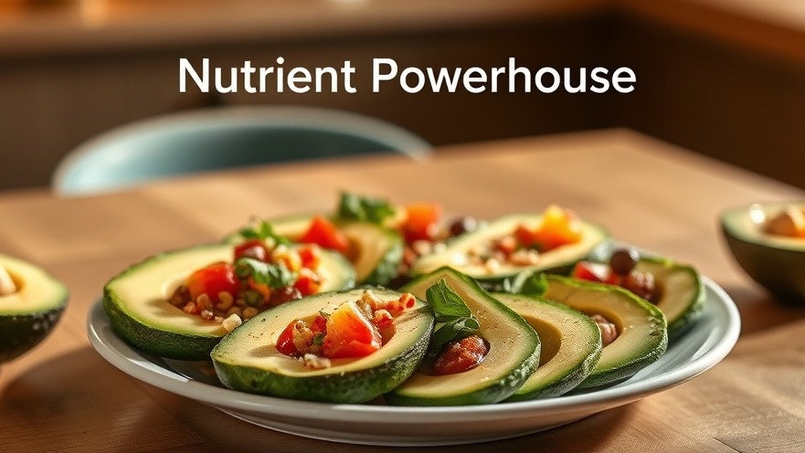 Sliced avocados on a beautifully arranged plate, vibrant ingredients, and fruits.