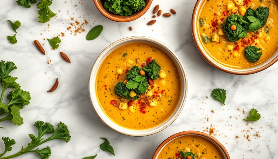 Coconut dal with kale served in bowls with garnishes.