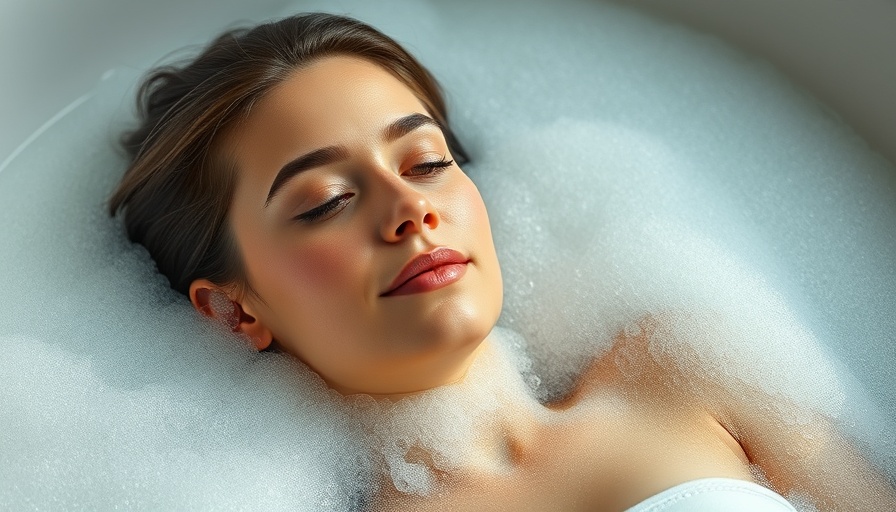 Relaxed woman enjoying a bubble bath in a serene setting.