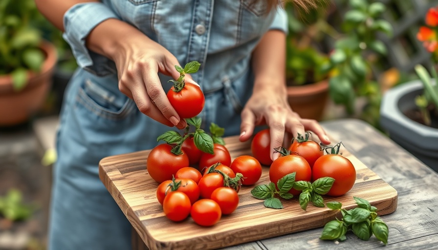 Preparing fresh ingredients for 10-minute summer meal outdoors.
