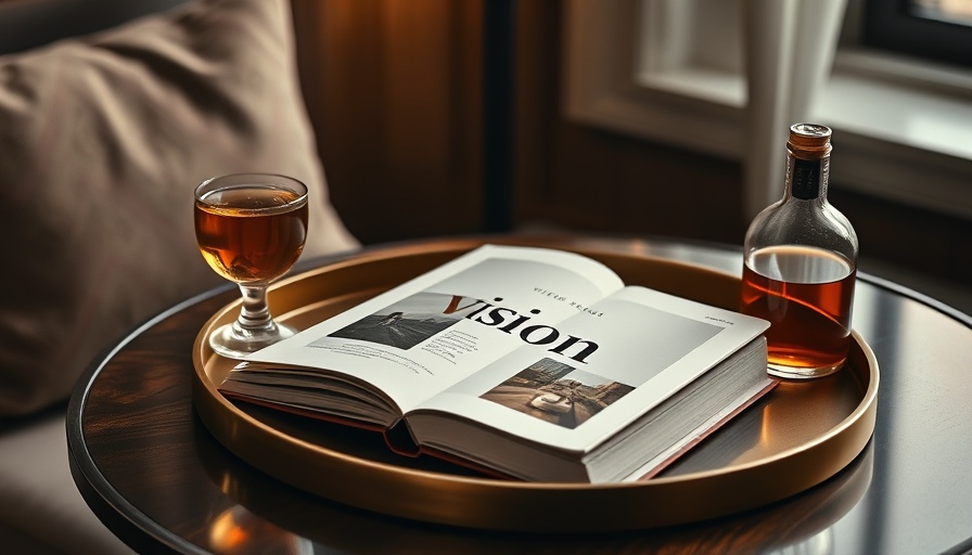 Luxury in small spaces with a vision board book and a chic drink setup.