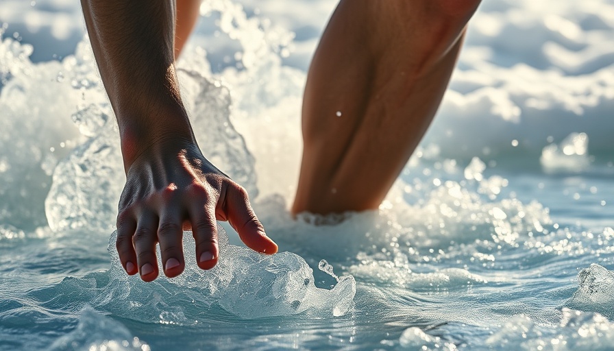 Man using an ice bath for men's wellness treatments, close-up.