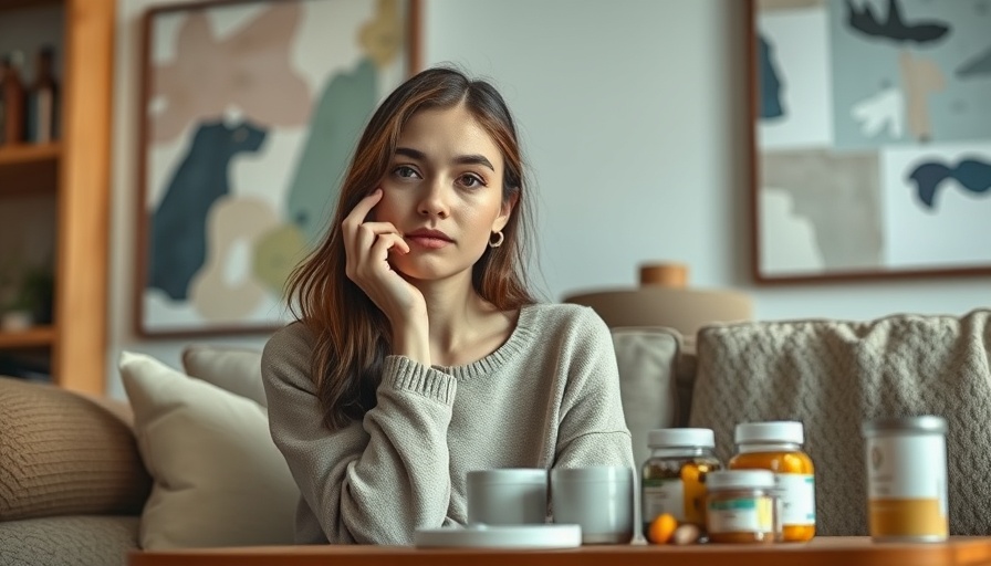 Young woman considering best debloating supplements in soothing setting.