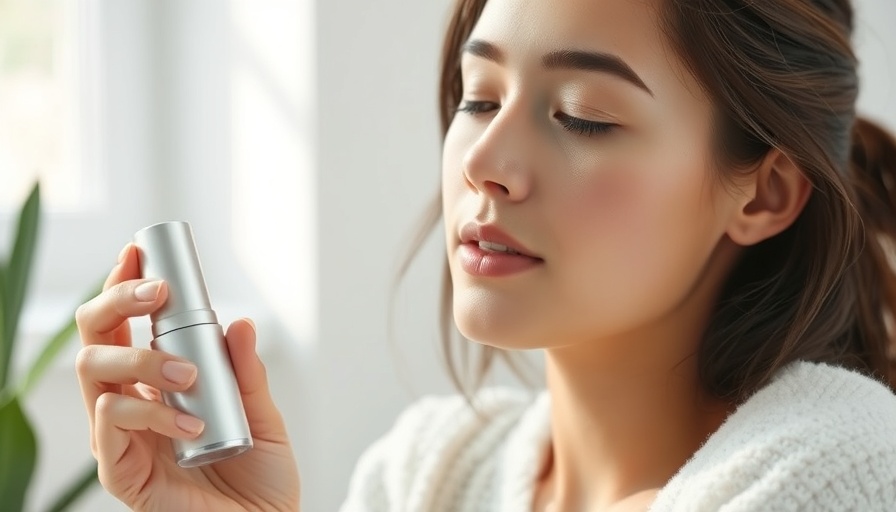 Young woman applying skincare in a bright room, relaxing atmosphere.
