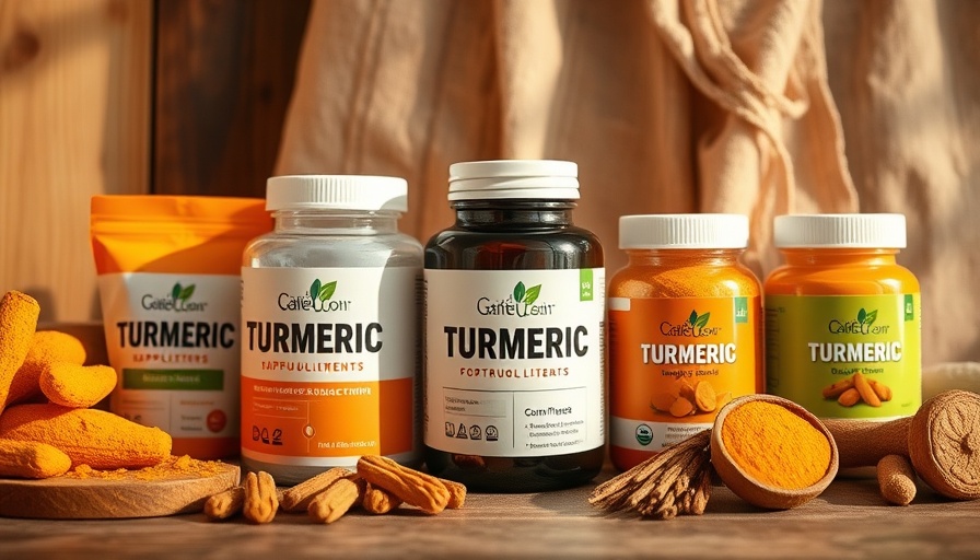 Assorted turmeric supplements on warm background for reducing inflammation