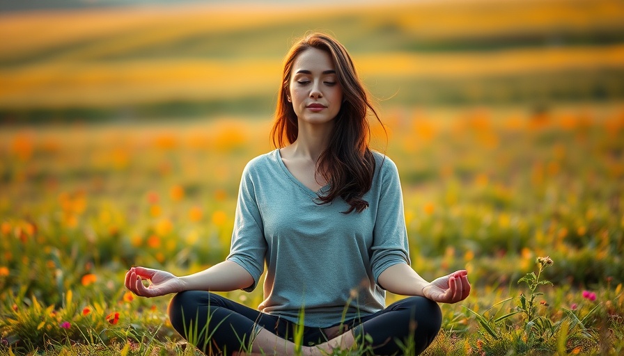 Calm woman meditating outdoors for brain hacks for stress relief.