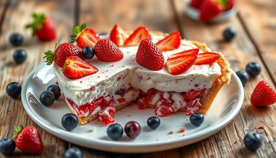 Labor Day desserts: Strawberry cream pie on rustic table.