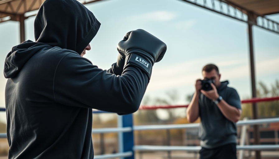 Athlete practicing boxing technique outdoors with cameraman, Crawford fighting strategy transformation.