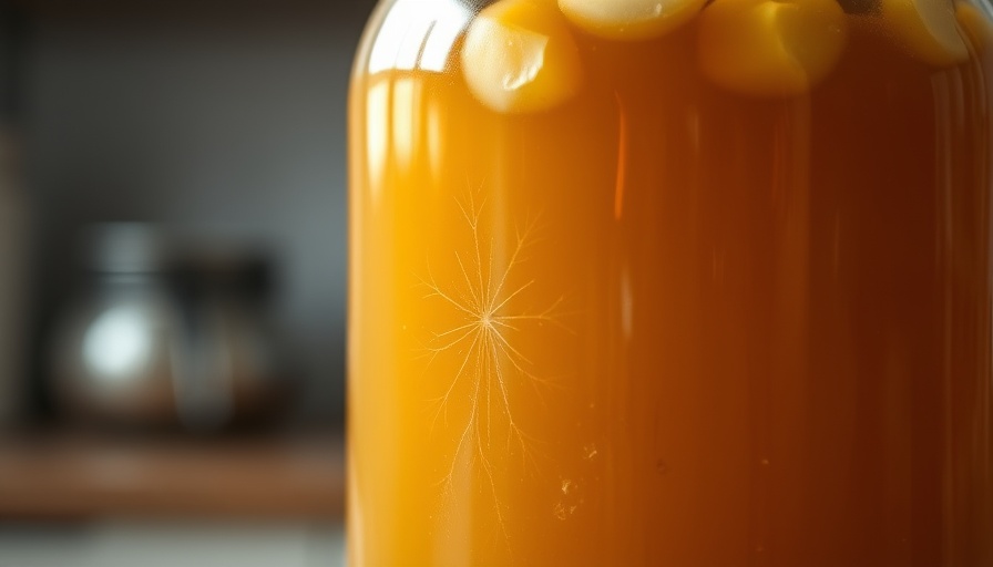 Close-up kombucha jar highlighting its amber color for gut health.