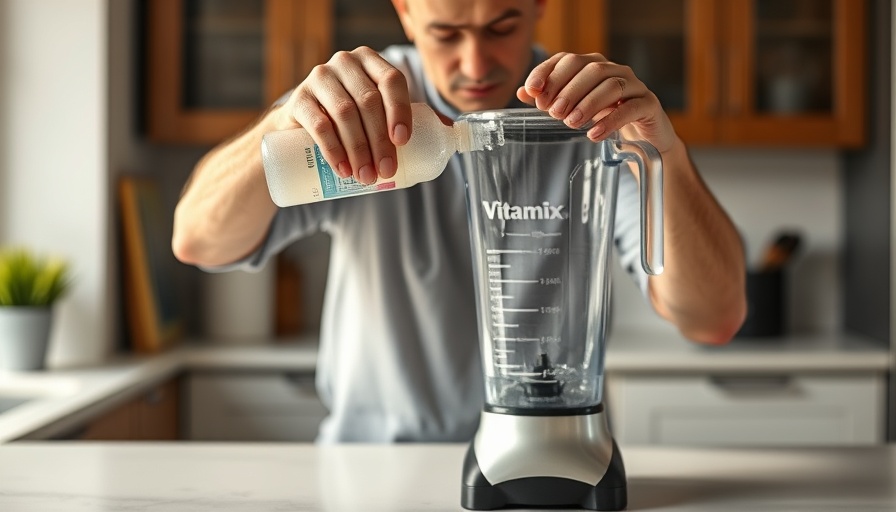 Deep Clean Your Vitamix Blender: Man pouring cleaning solution into blender.