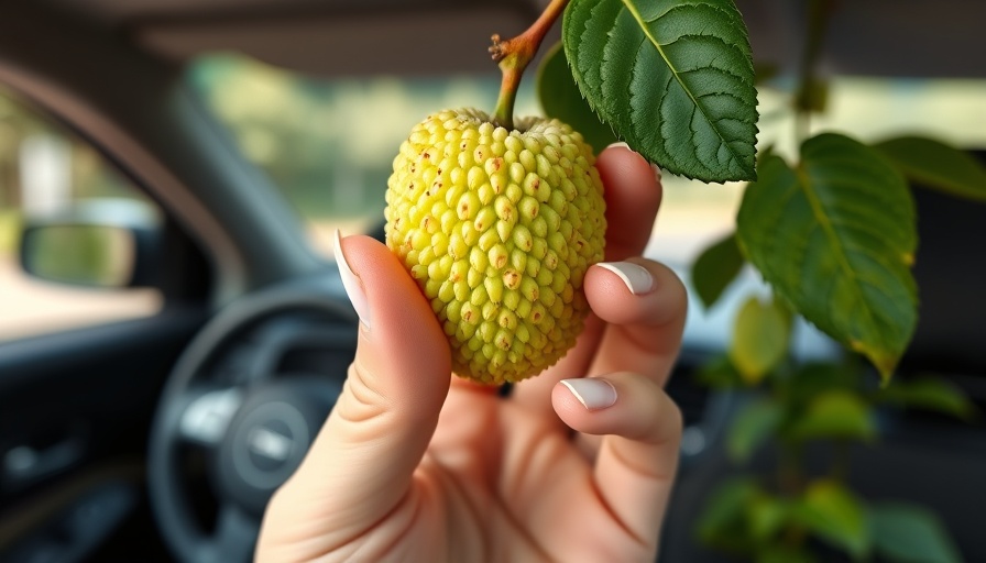 Close-up of hand holding light green mulberry outdoors.