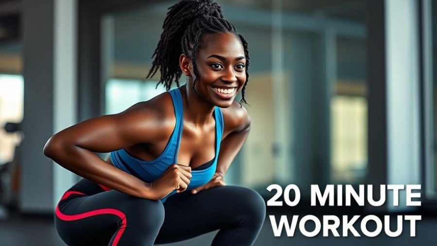 Confident young woman mid-squat in workout gear, promoting home workout routine.
