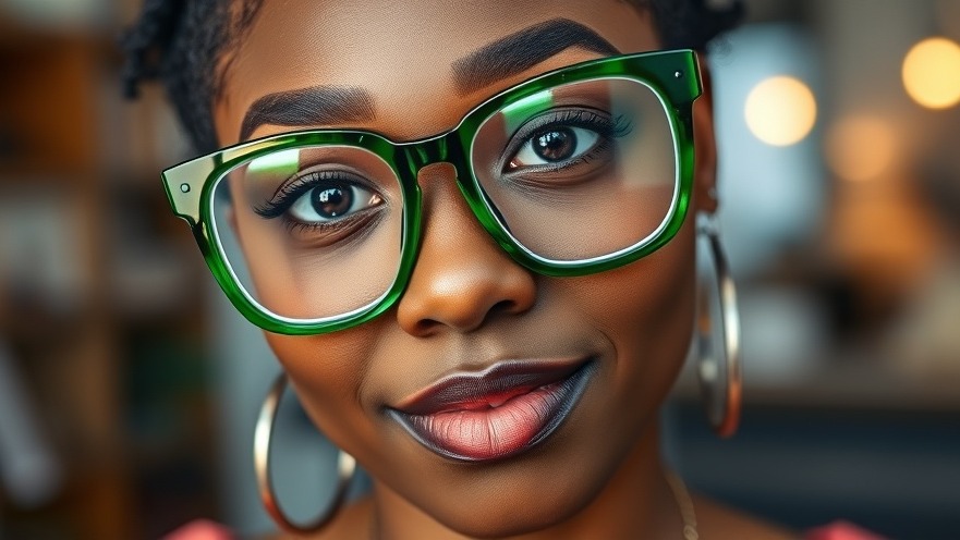 Confident Black woman in green glasses, embracing self-empowerment on her healing journey.