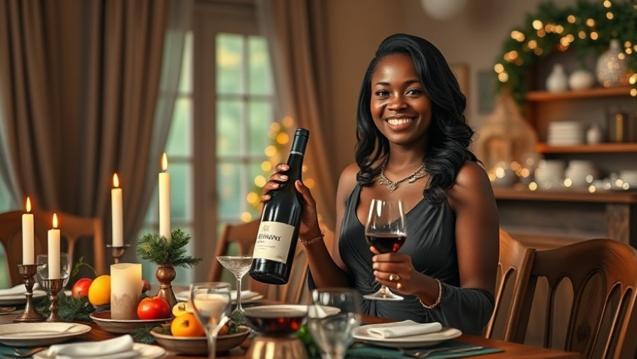 Smiling Black woman showcasing Thanksgiving planning tips in a cozy, elegant dining room.