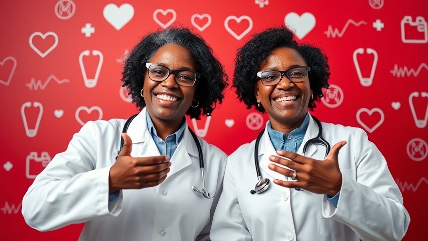 Cheerful Black female twin healthcare professionals promoting cultural competency in medicine.