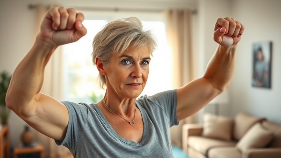 Woman with toned arms engaged in arm exercises for her fitness journey at home.