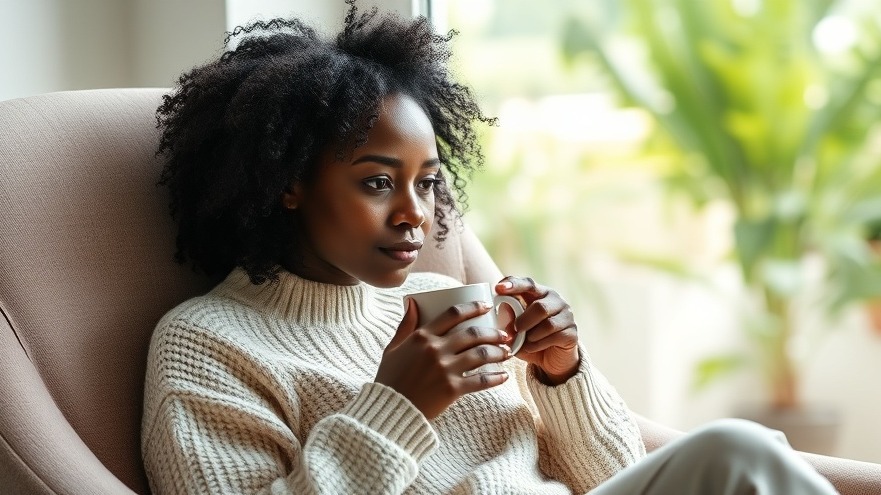 Young Black woman enjoying transformative self-care in a cozy armchair.