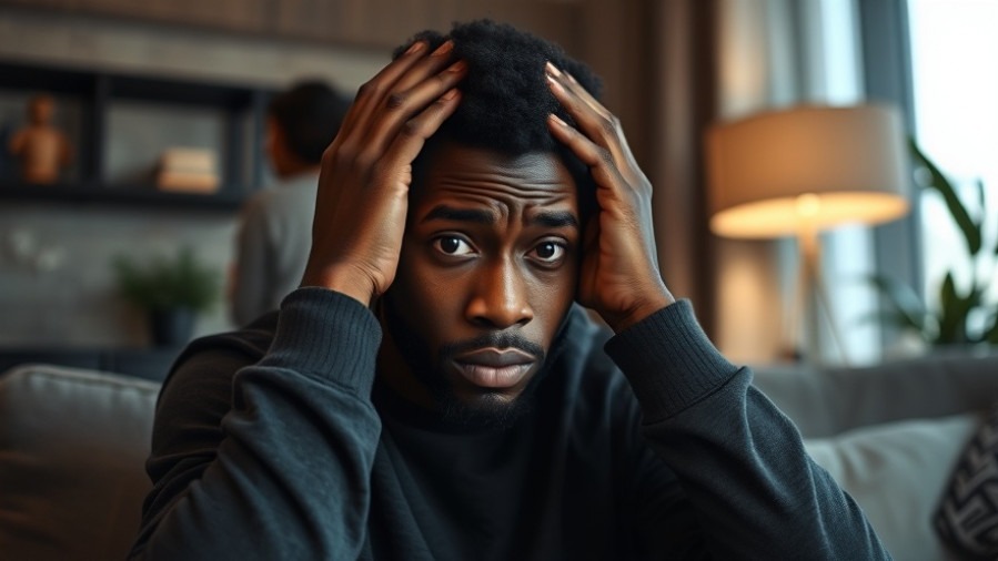 Young Black man expressing concern about men's health and hormonal balance.