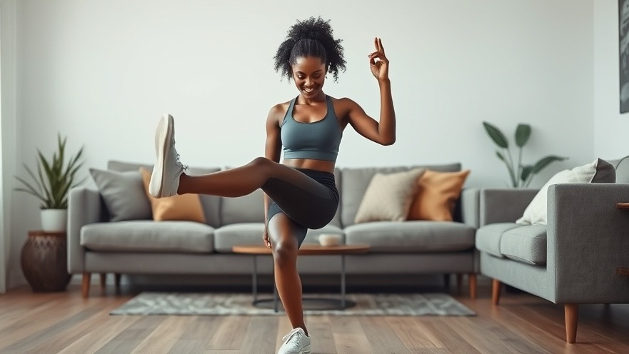 Athletic Black woman doing leg exercises for strength in a modern living room.