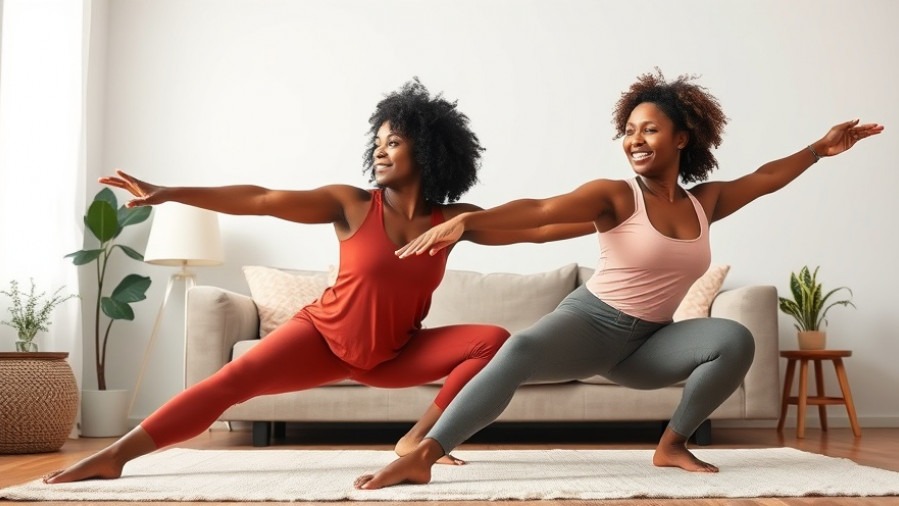 Two Black women joyfully doing side stretches, showcasing the importance of flexibility at home.