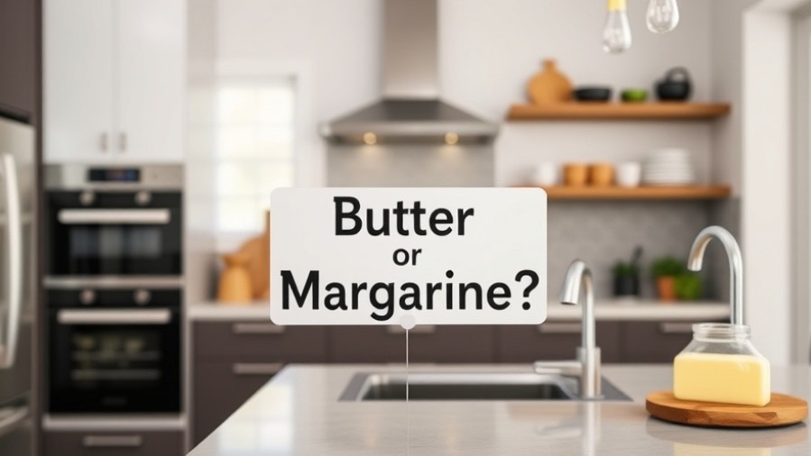 Healthy eating choices: Butter or Margarine sign in a modern kitchen.