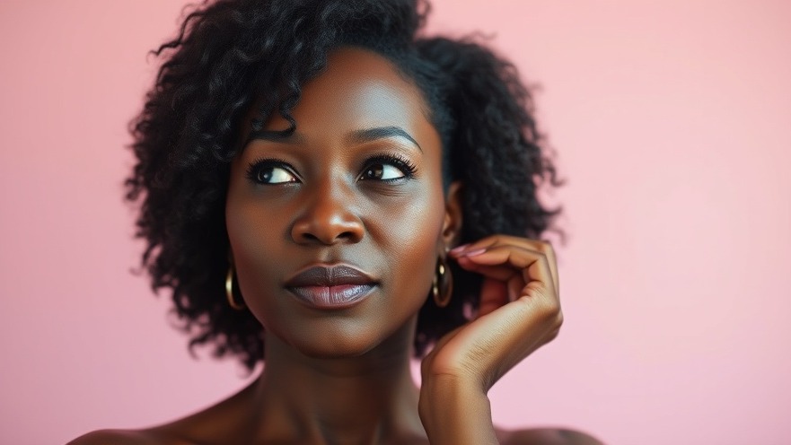 Confident mature Black woman embodying self-healing and personal growth against a soft pink background.