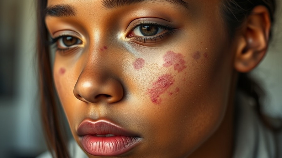 Concerned young Black woman with skin sensitivities, showcasing stress and skin issues.