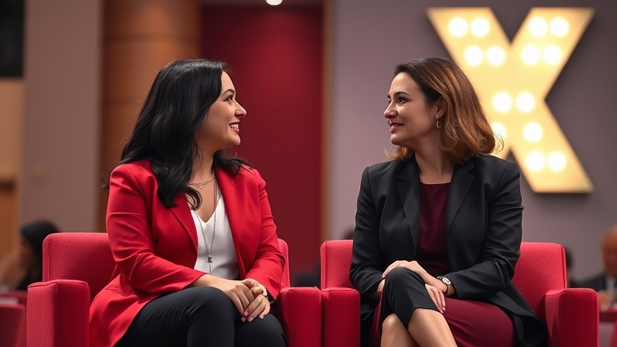Two Gen X women discussing tailored health care at a vibrant conference panel.